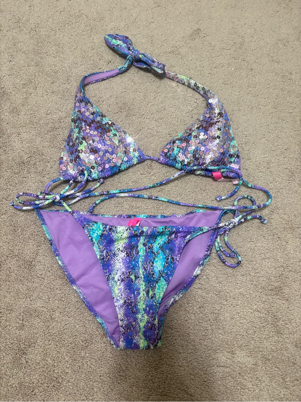 Victoria's Secret Lilac Bikini with Teal & Gold Accent Trim